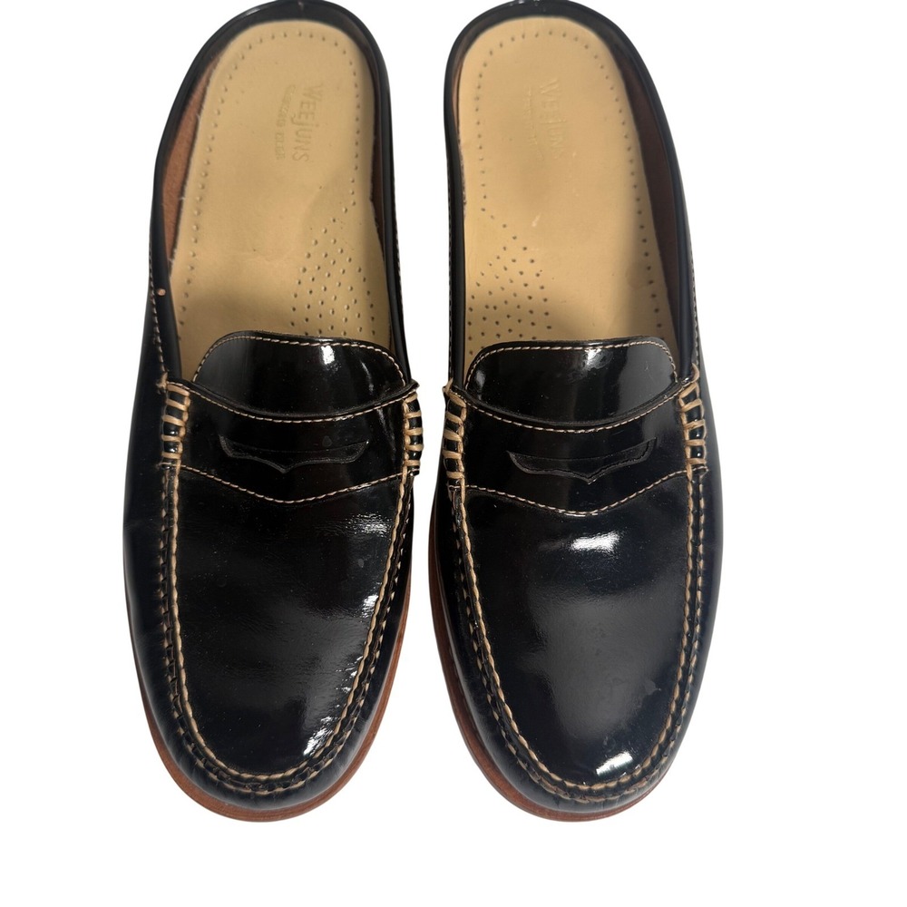 GH Bass Weejuns Penny Loafer Mules Womens 10 Black Patent Leather Preppy Slip On - Picture 3 of 8